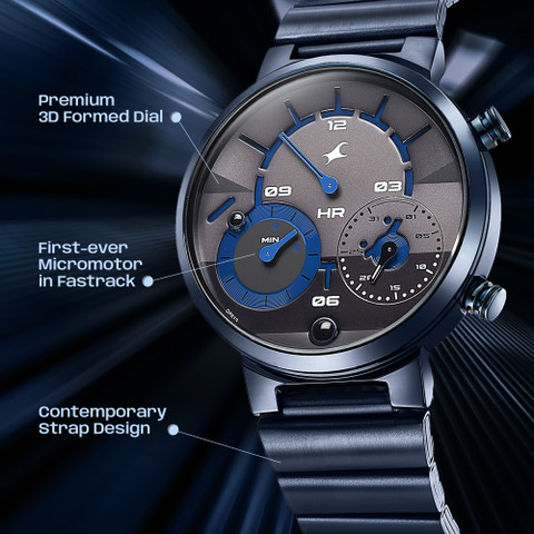 Fastrack Fastrack Gambit Micromotor Black Dial Blue Metal Strap Analog  Watch For Boys