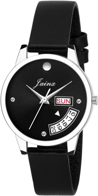 JAINX JW602 Black Day & Date Function Genuine Leather Strap Analog