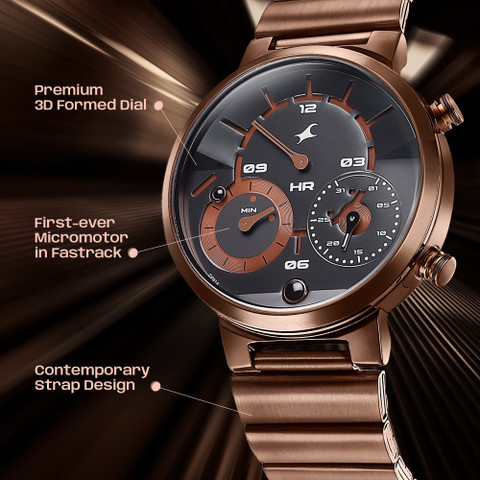 Fastrack Fastrack Gambit Micromotor Black Dial Brown Metal Strap