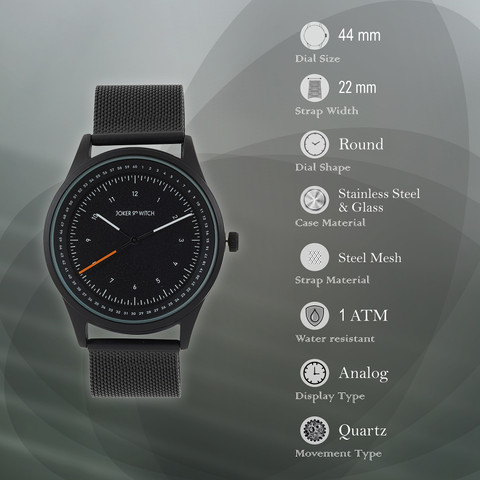 Joker & Witch Montego All Black Dial Mesh Strap Analog Men's