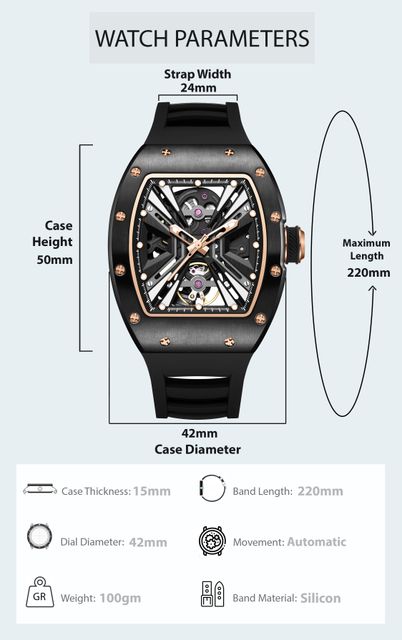 Alix AL2929 Black and Rose Gold Dial with Black Silicone strap