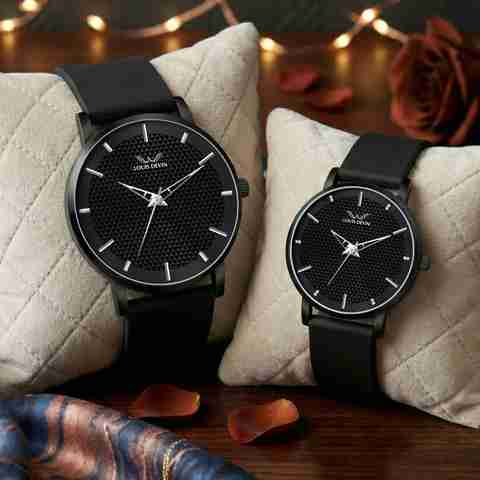 LOUIS DEVIN Black Silicone Strap Couple Analog Watch LDCM-BK083-BLK - Image 5