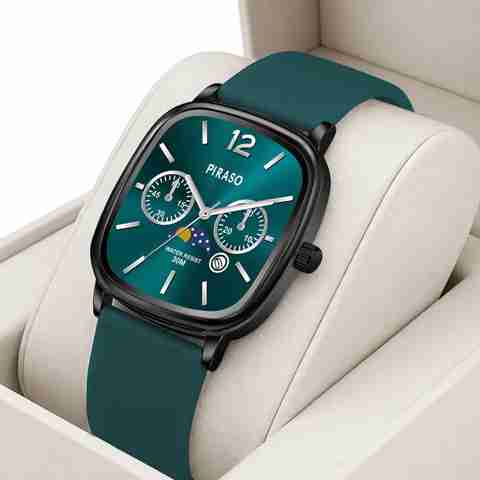 Piraso Square Dial Stainless Steel Case Silicone Strap Analog Watch - Image 5