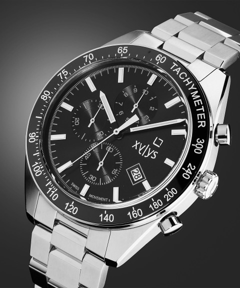 y① XYLYS Xylys SwiSS Chronograph Black Dial Silver SS Strap Analog