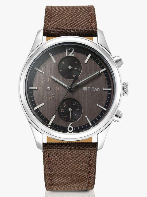 Titan Wrist Wit Multifunction Brown Dial Brown Leather Strap Watch - Image 4