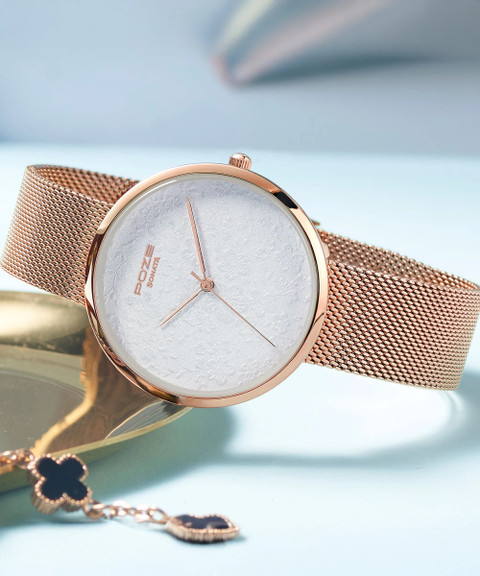 SONATA Poze White Dial Rose Gold Strap Analog Watch For Women