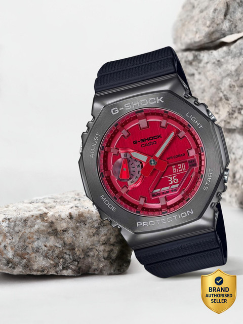 CASIO GM-2100B-4ADR G-SHOCK Grey Ip Red Dial Resin Strap Analog