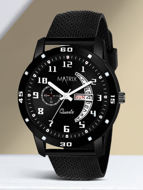 MATRIX DD-84 Day Date Black Dial Silicone Strap Analog Watch