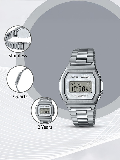 CASIO A1000D-7EF Vintage White Dial Silver Stainless Steel Band