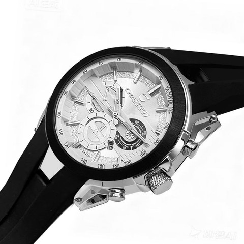 Chaxigo Classic White Dial Black Silicone Strap Chronograph Analog