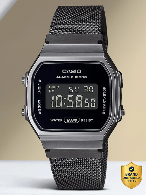 CASIO A168WEMB-1BDF Vintage Black Dial Silver Stainless Steel Band