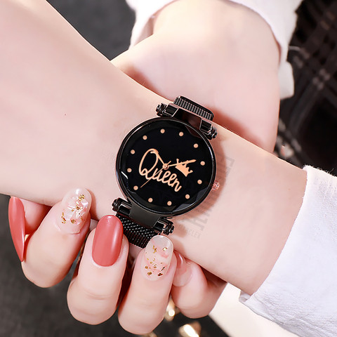 AIVOR WATCH Black Color Magnet Watch with Bracelet Combo 2021 Heart  Pattern 12 Point Diamond studded Sky Black Magnetic Luxurious Bracelet