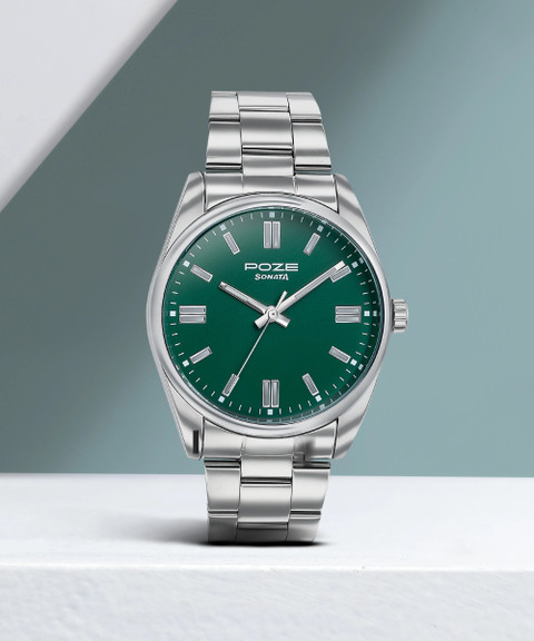 SONATA Poze Steel Strap with Green Dial Analog Watch For Men