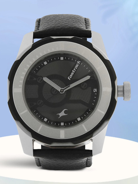 Fastrack Black Leather Strap Fastrack Economy Analog Watch