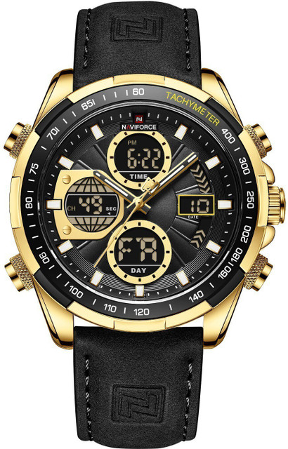 NAVIFORCE 9197 Black and gold genuine leather strap attractive