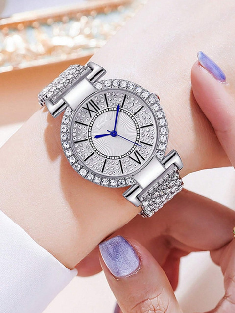 ILOZ 4215565gGHFHgfg NEW SILVER DIAL STEEL CHAIN BELT UNIQUE DIAL