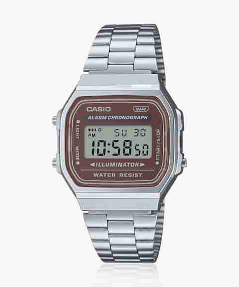 CASIO A168WA-5AYDF Vintage Brown Dial Silver Stainless Steel Band