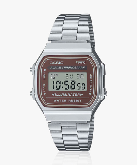 CASIO A168WA-5AYDF Vintage Brown Dial Silver Stainless Steel Band Digital  Watch For Men Women