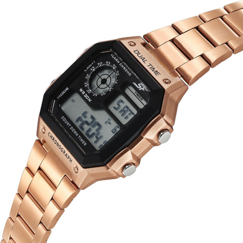 SONATA SF Hexa Metal Digital Black Dial Rose Gold Stainless Steel