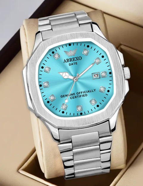 ABREXO Abx4800-SKB SL Nautilus Date Working Square Tiffany Blue Dial Silver  Quartz Mechanism Watch Analog Watch For Men