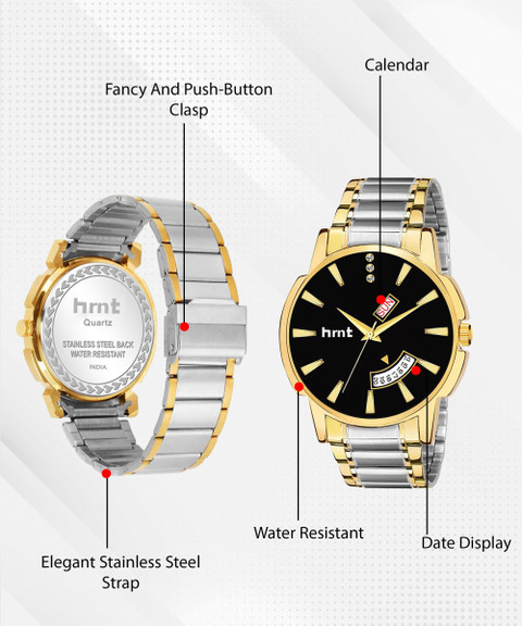 hrnt TT9070 TT9070 Two-Tone Day&Date Water Resistant Original Gold  Company HandsMen Watch Analog Watch For Men