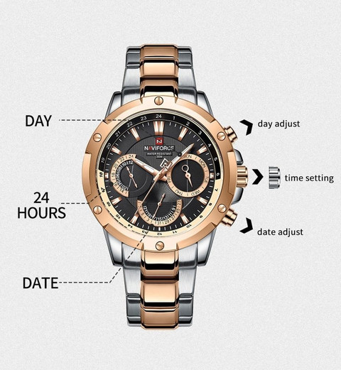 NAVIFORCE 9196 Rosegold & silver steel strap with working NAVIFORCE 9196 Rosegold & silver steel strap with working