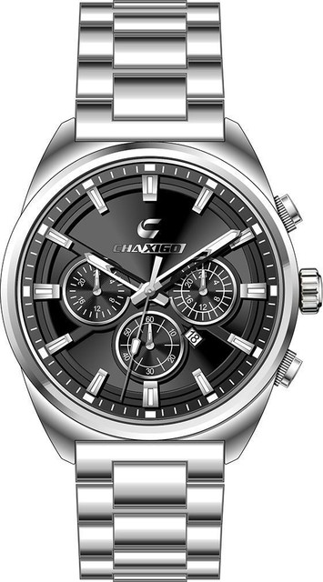 Chaxigo Classic Black Dial Silver Bracelet Strap Analog Watch