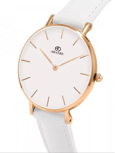 ADAMO 336KWL01 ADAMO Aritocrat White Round Dial Leather Strap