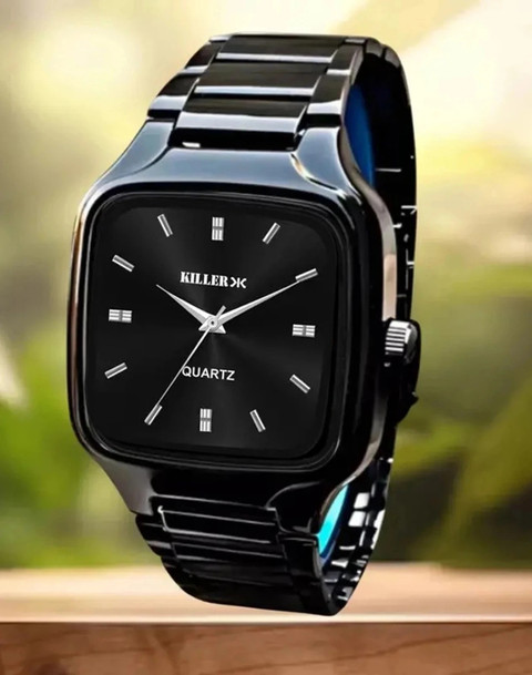 KILLER KLR-8405 Premium Quality Square Black Dial and Stainless Steel Chain  for Boys Analog Watch For Men