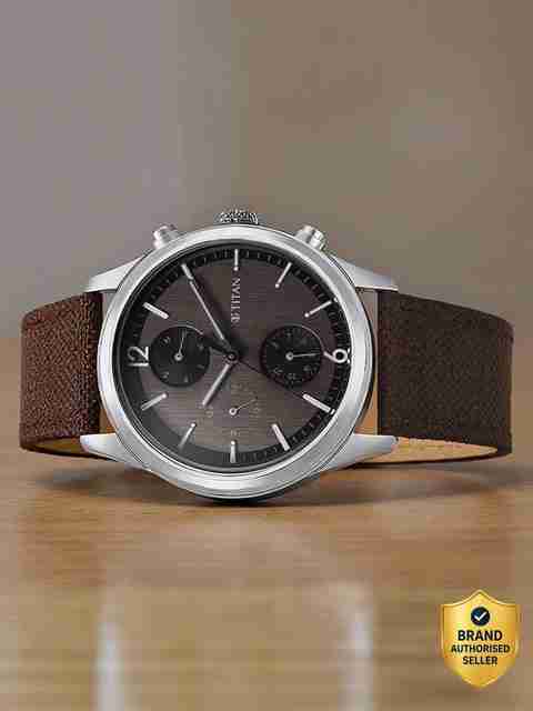 Titan Wrist Wit Multifunction Brown Dial Brown Leather Strap Watch - Image 3