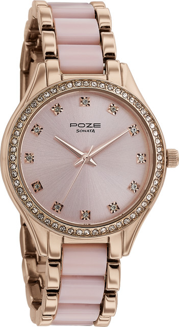SONATA Poze Rose Gold and Pink Strap with Rose Gold Dial Analog