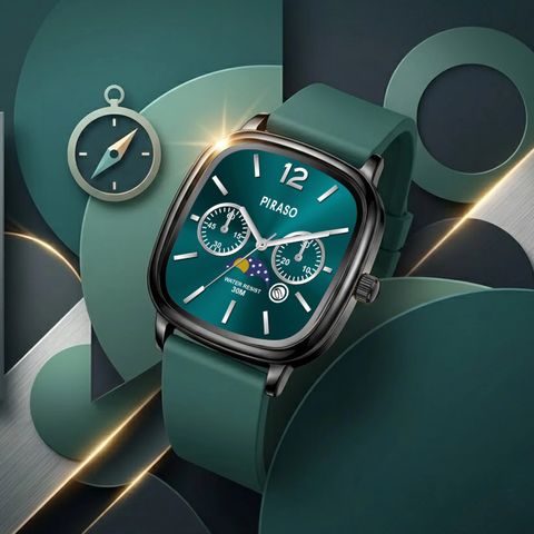Piraso Square Dial Stainless Steel Case Silicone Strap Analog Watch - Image 7