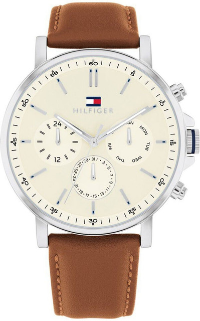 TOMMY HILFIGER Men's Stainless Steel Brown Leather Strap Watch