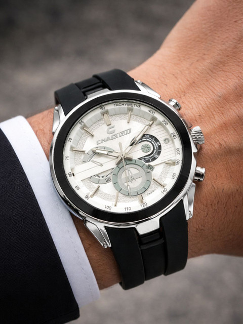 ジゴクシヴァク Chaxigo Classic White Dial Black Silicone Strap Chronograph Analog