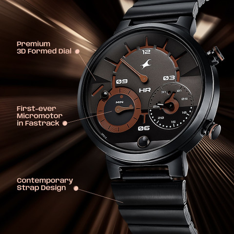 Fastrack Fastrack Gambit Micromotor Black Dial Black Metal Strap