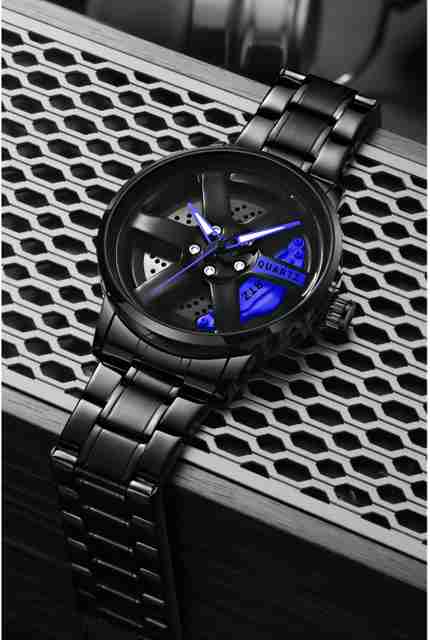 EMPERO Wheel 3D Rotating Spinning Quartz Rim Car Wheel es Analog Watch  For Men