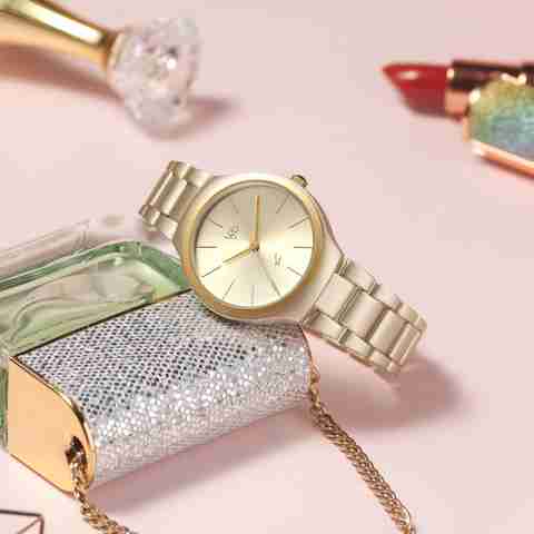 Fastrack Vyb Slayer Gold Dial Strap Analog Watch For Women