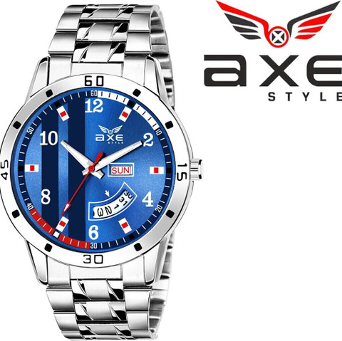 AXE Style XDD-7031 Blue Day & Date Steel Chain Watch & Branded