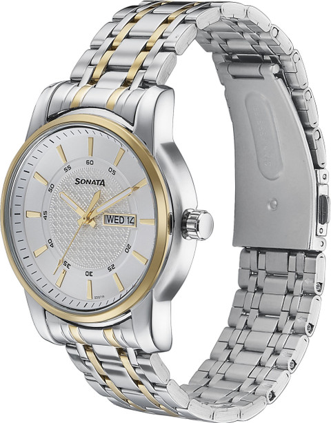 SONATA Sonata With Day & Date White Dial Silver & Gold Stainless