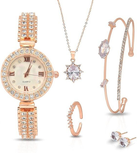 Bracelet Set Diamond Studded Watches For Ladies ZODZE Rose Gold