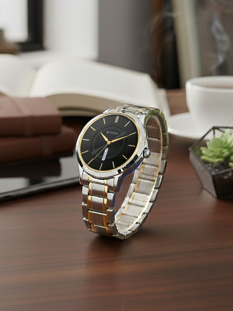 Titan Titan Lagan Black Dial Silver & Gold MetalStrap Analog Watch