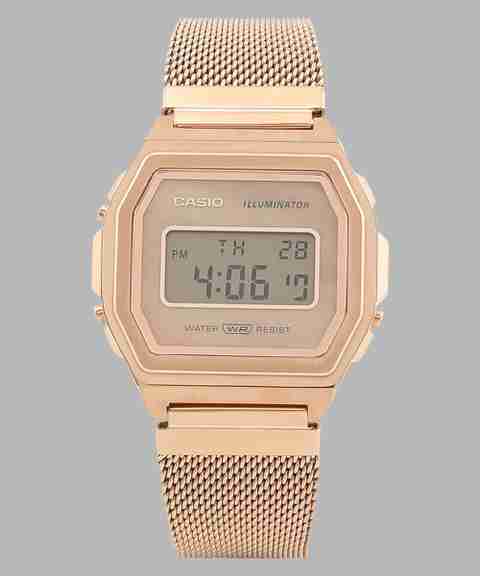 CASIO A1000MPG-9EF Vintage Rose Gold Dial Stainless Steel Mesh Band Digital  Watch For Men Women