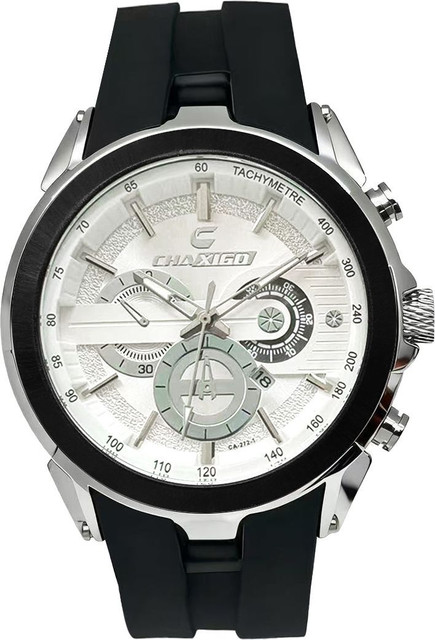 Chaxigo Classic White Dial Black Silicone Strap Chronograph Analog