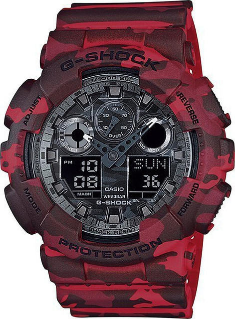 CASIO G-SHOCK GA-100CM-4ADR 赤迷彩 動作良好 CASIO GA-100CM-4ADR G-Shock ( GA-100CM-4ADR ) Analog-Digital Watch