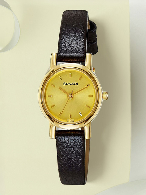 Strap Watch Sonata Gold Watches For Ladies SONATA NP8976YL01W