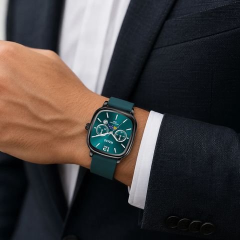 Piraso Square Dial Stainless Steel Case Silicone Strap Analog Watch - Image 6