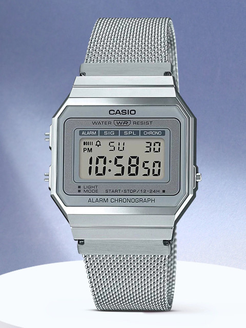 CASIO A700WM-7ADF Vintage Dial Silver Stainless Steel Mesh Band Digital  Watch For Men Women