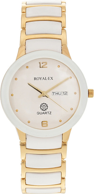 Royalex Watch White Dial Day and Date Golden Ceramic Case and