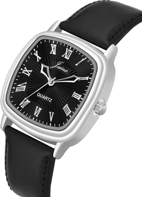 JAINX JM7160 Square Black Leather Strap Vintage Analog Watch - For