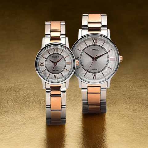 TIMEX Silver Dial Watch Gift Set Analog Watch For Couple